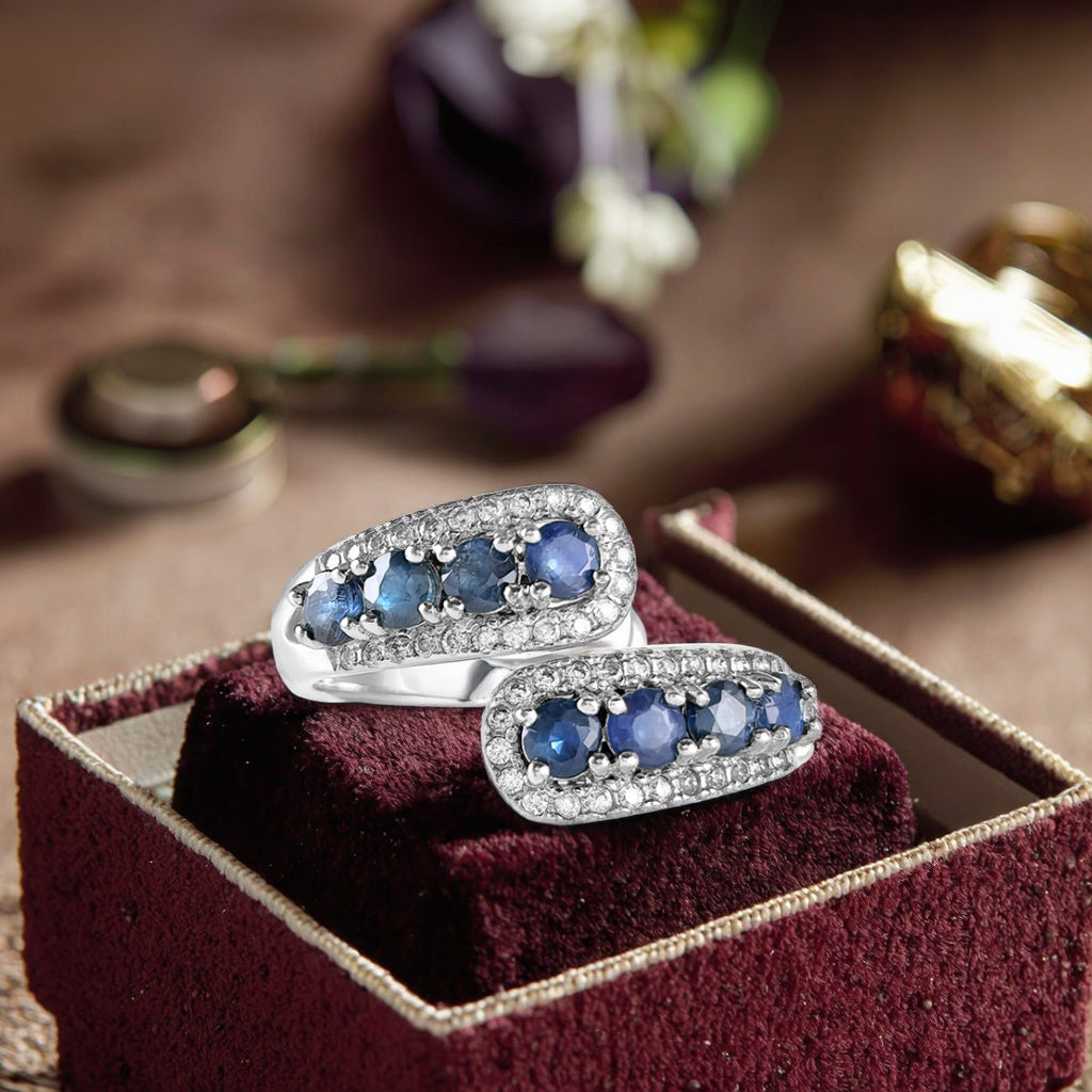 925 Sterling Silver Vintage Sparkling Natural Sapphire Ring