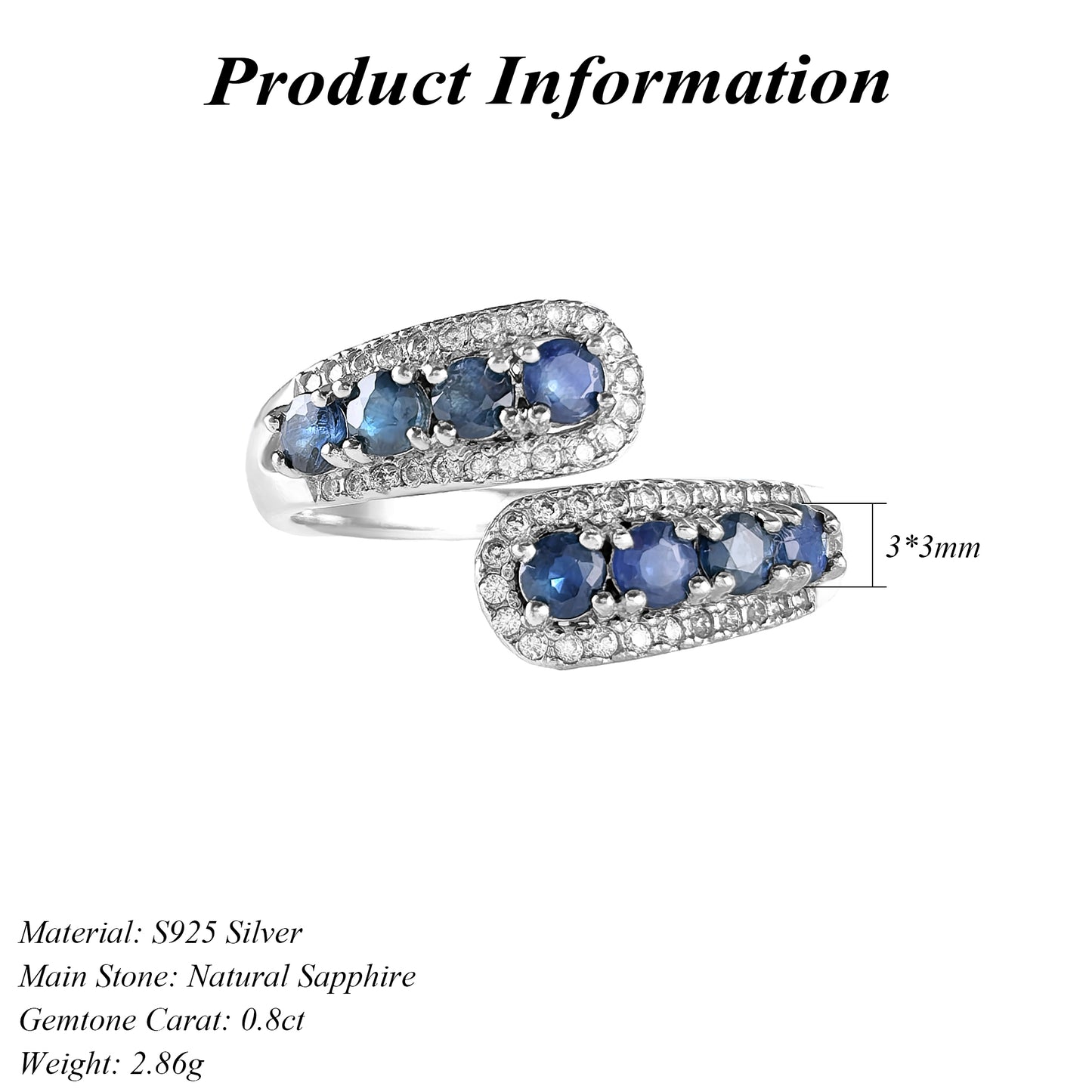 925 Sterling Silver Vintage Sparkling Natural Sapphire Ring