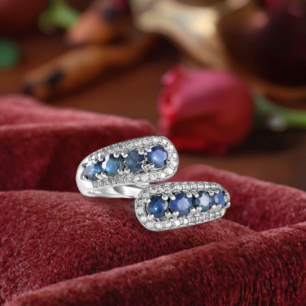 925 Sterling Silver Vintage Sparkling Natural Sapphire Ring