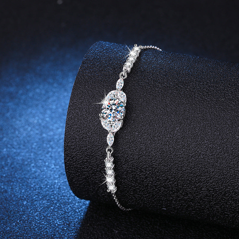 Round Cut Moissanite Bracelet Adjustable D Color 1 Carat