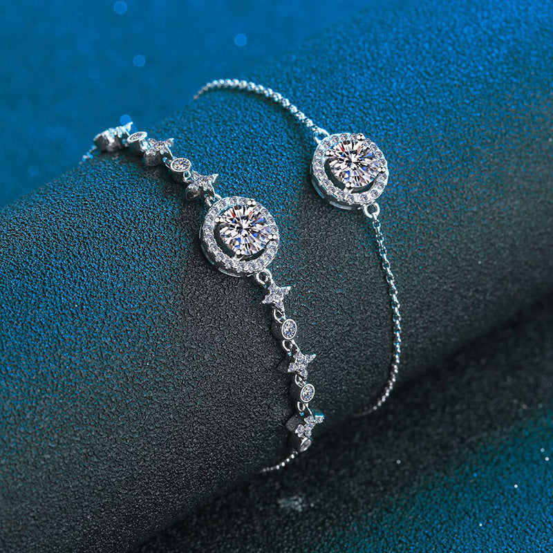 1ct VVS Round Cut Moissanite Bracelet Jewelry 925 Silver Bracelets