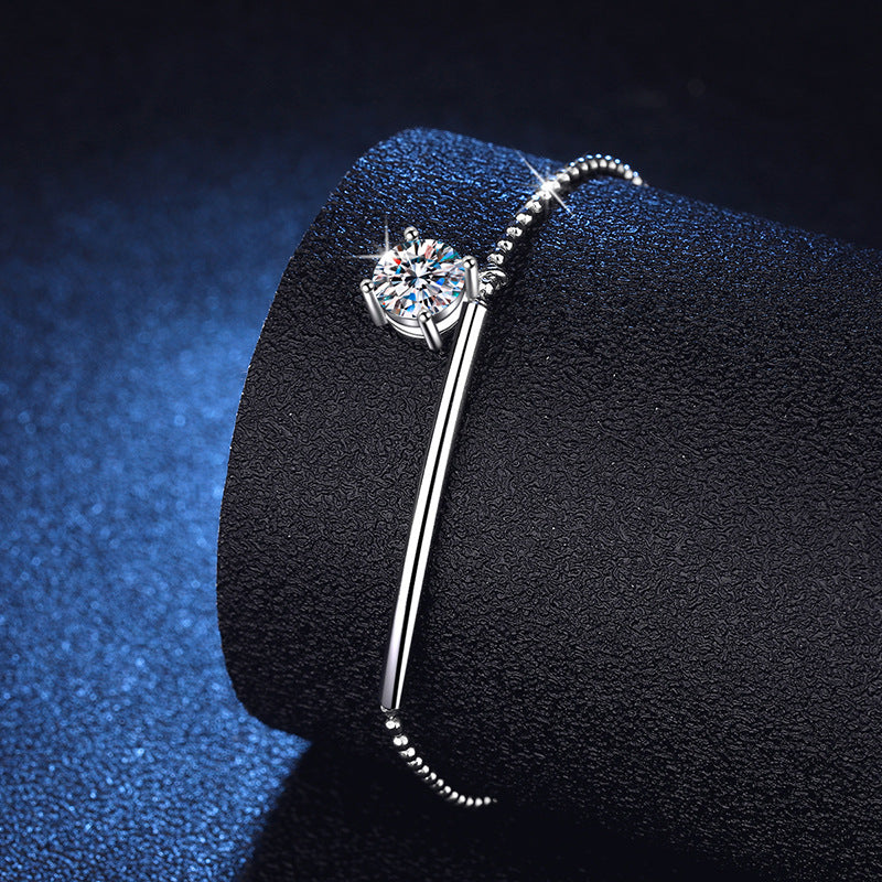 S925 Sterling Silver Moissanite Bracelet Half Moon Curved 1 Carat