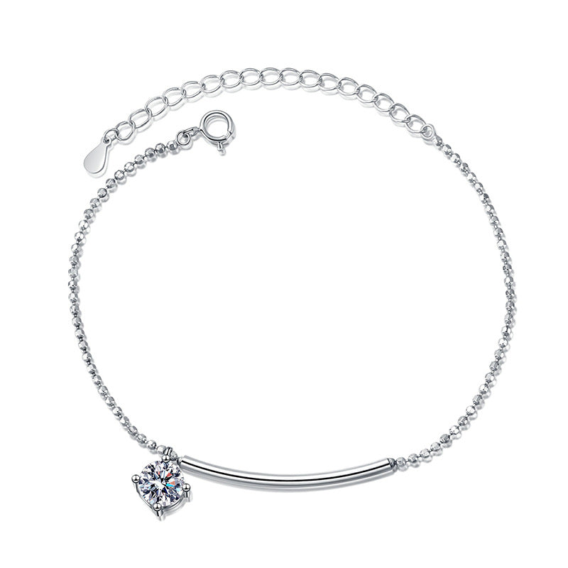 S925 Sterling Silver Moissanite Bracelet Half Moon Curved 1 Carat