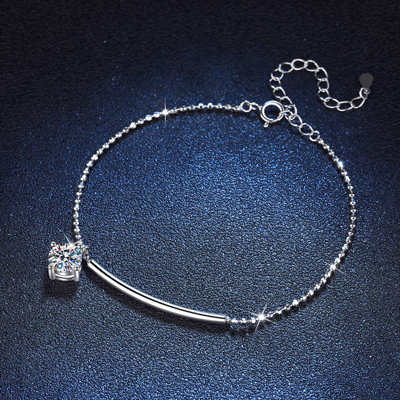 S925 Sterling Silver Moissanite Bracelet Half Moon Curved 1 Carat