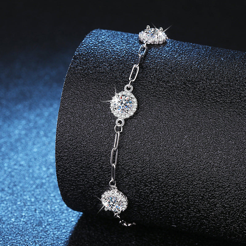 Luxury Elegant S925 Sterling Silver 1.5 Carat Round Cut Moissanite Bracelet