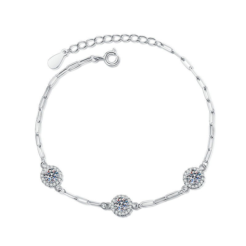 Luxury Elegant S925 Sterling Silver 1.5 Carat Round Cut Moissanite Bracelet