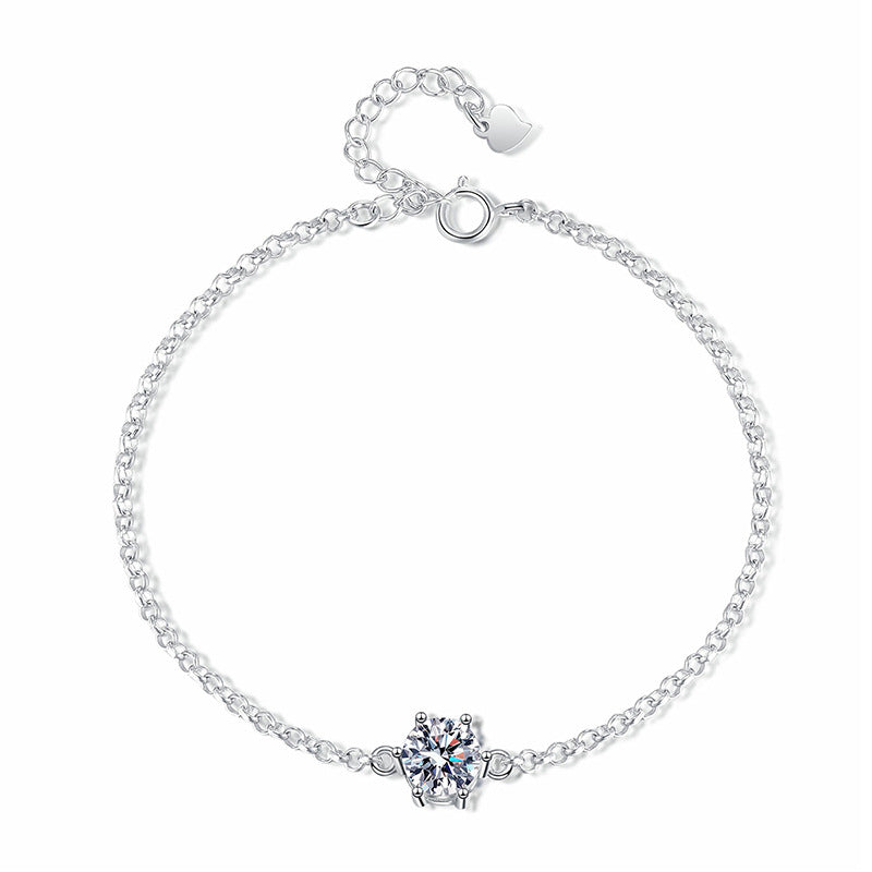 Sweet and Versatile Hexagram Snowflake S925 Sterling Silver Round Cut Moissanite Bracelet Female 1ct
