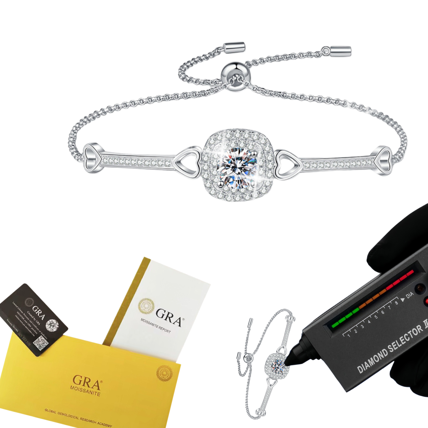 Rhodium Plated S925 Sterling Silver Round Cut Moissanite Bracelet