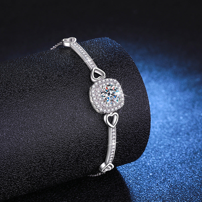 Rhodium Plated S925 Sterling Silver Round Cut Moissanite Bracelet