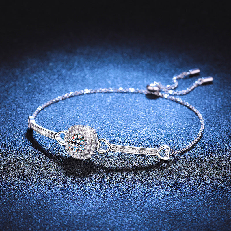 Rhodium Plated S925 Sterling Silver Round Cut Moissanite Bracelet