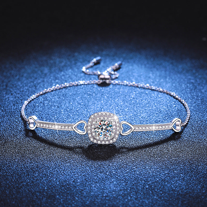 Rhodium Plated S925 Sterling Silver Round Cut Moissanite Bracelet