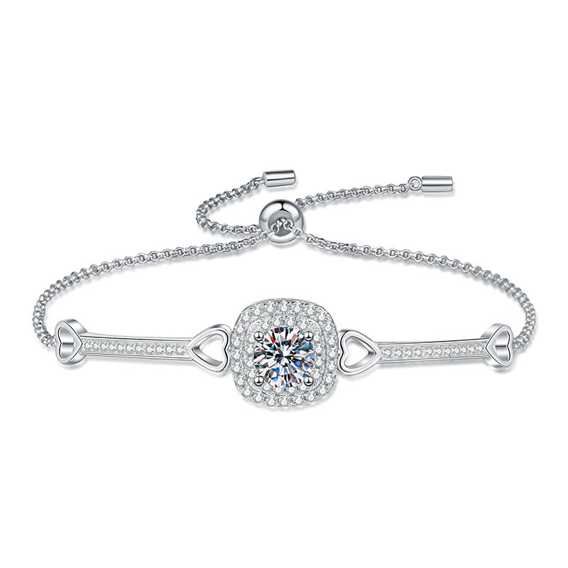 Rhodium Plated S925 Sterling Silver Round Cut Moissanite Bracelet