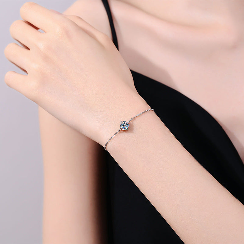 S925 Sterling Silver 1 Carat Moissanite Bracelet Classic Four Claw Ins Style