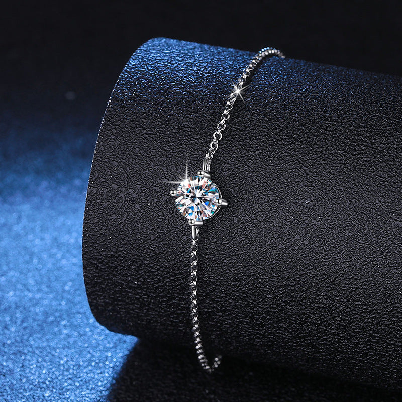 S925 Sterling Silver 1 Carat Moissanite Bracelet Classic Four Claw Ins Style