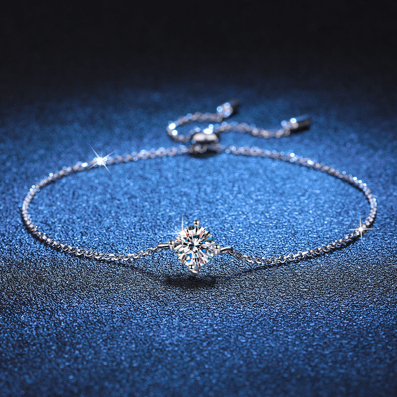 S925 Sterling Silver 1 Carat Moissanite Bracelet Classic Four Claw Ins Style