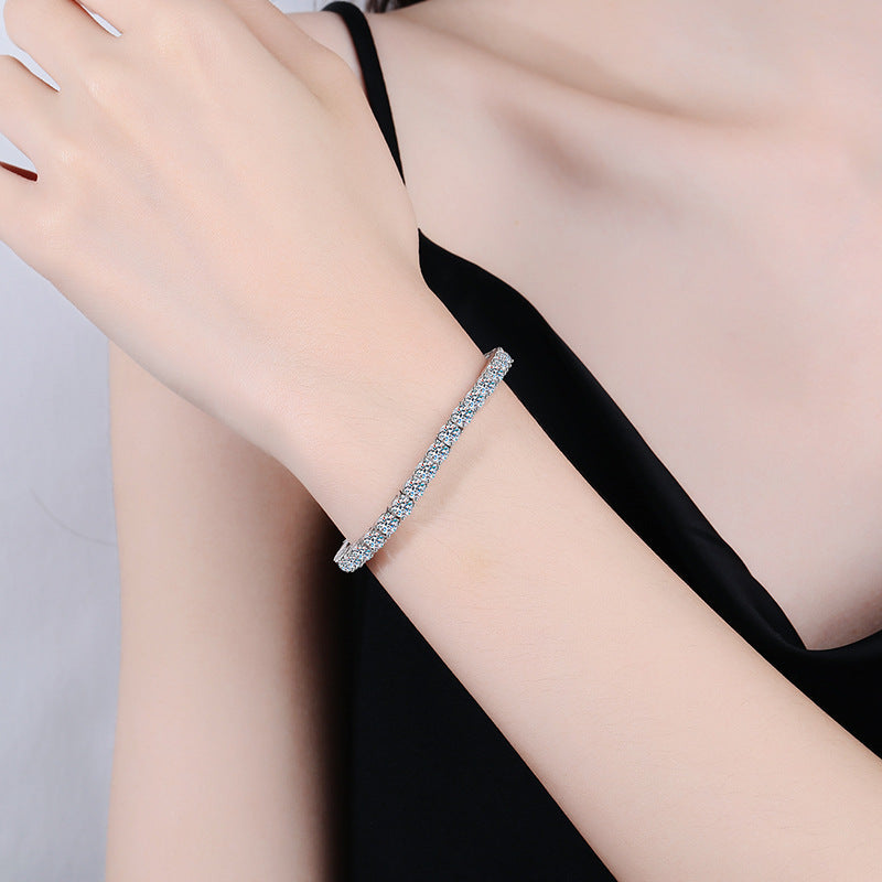 S925 Sterling Silver 1 Carat Moissanite Bracelet Classic Four Claw Ins Style