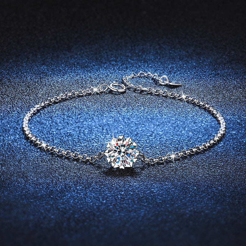 Snowflake S925 Sterling Silver Round Cut Moissanite Bracelet 1ct