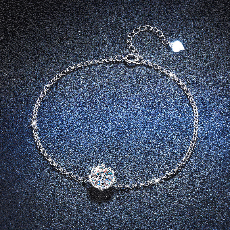 Snowflake S925 Sterling Silver Round Cut Moissanite Bracelet 1ct