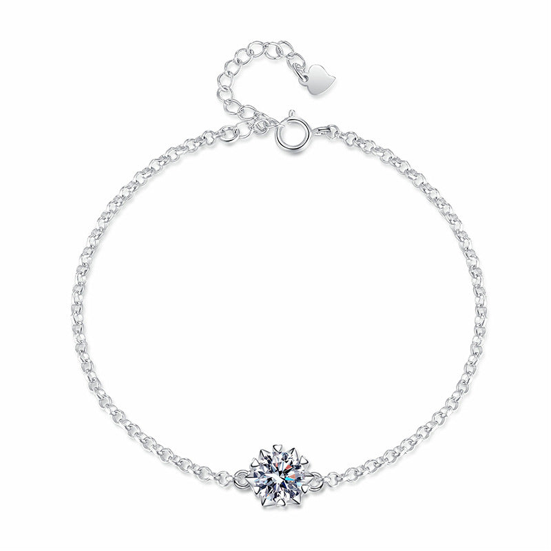 Snowflake S925 Sterling Silver Round Cut Moissanite Bracelet 1ct