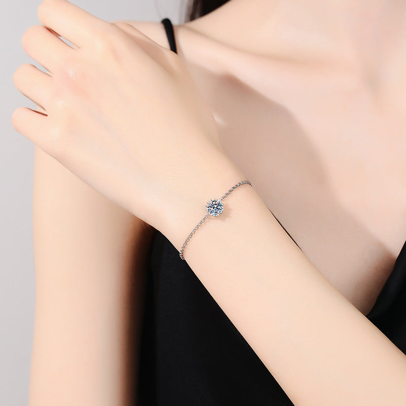 Snowflake S925 Sterling Silver Round Cut Moissanite Bracelet 1ct
