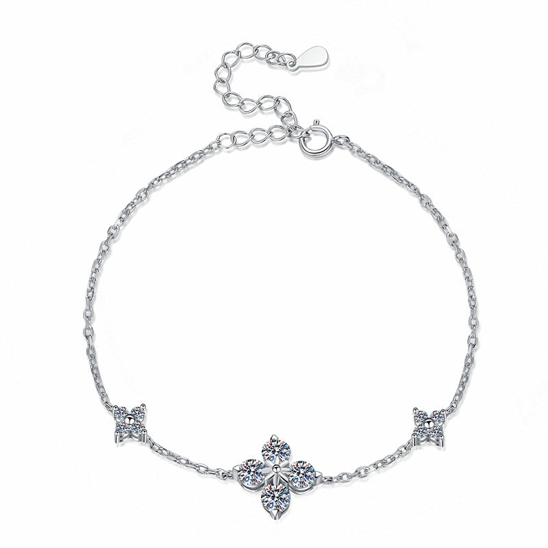 Four-leaf Clover Round Cut Moissanite S925 Sterling Silver Bracelet