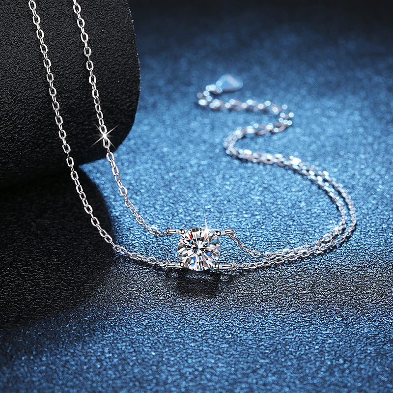 Round Cut Moissanite S925 Sterling Silver Double Layer Bracelet