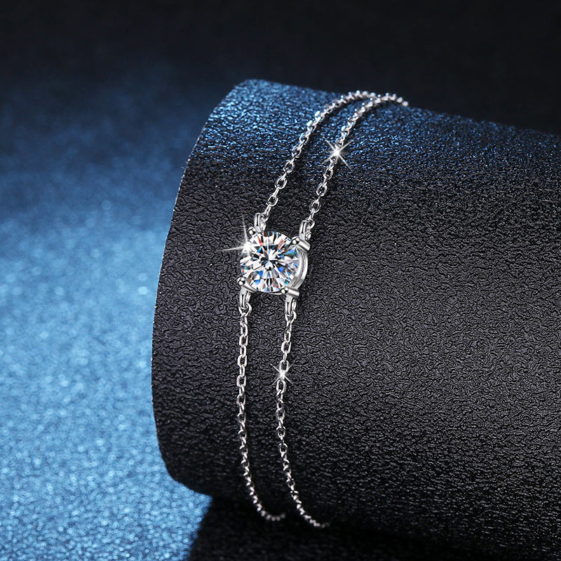 Round Cut Moissanite S925 Sterling Silver Double Layer Bracelet