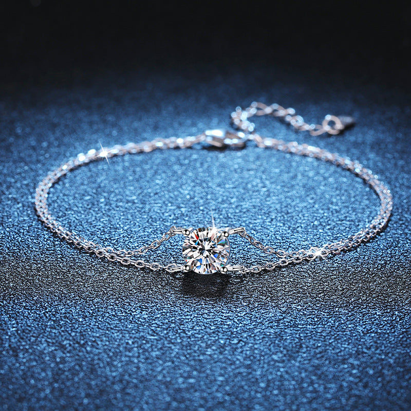 Round Cut Moissanite S925 Sterling Silver Double Layer Bracelet