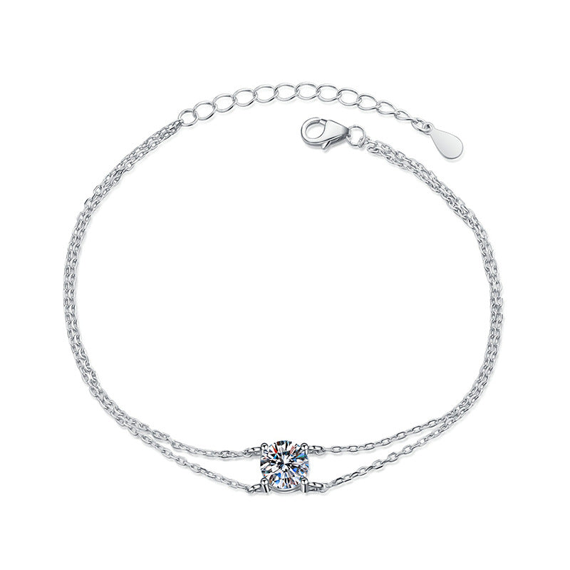 Round Cut Moissanite S925 Sterling Silver Double Layer Bracelet