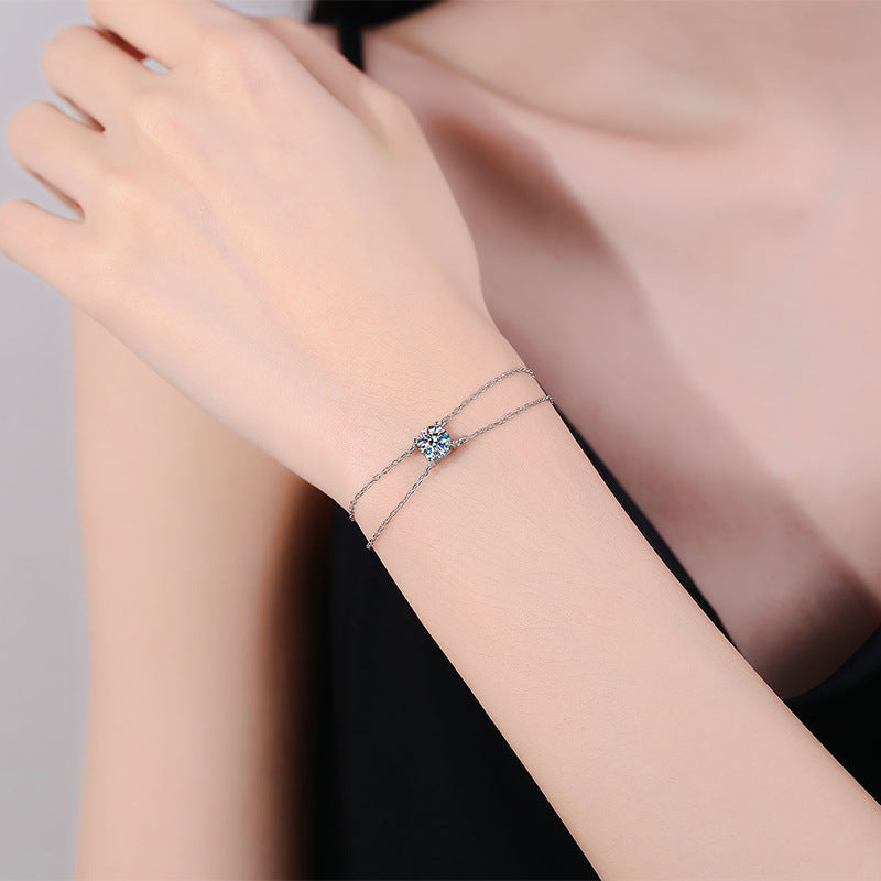 Round Cut Moissanite S925 Sterling Silver Double Layer Bracelet