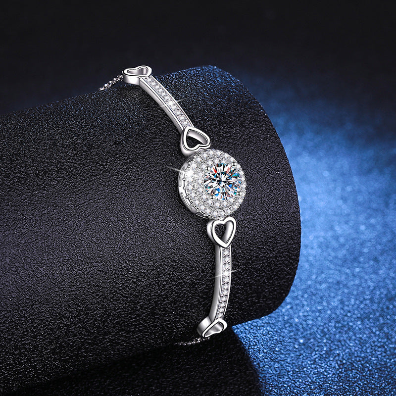 D Color Vvs 1ct Adjustable 925 Silver Round Cut Moissanite Tennis Bracelet