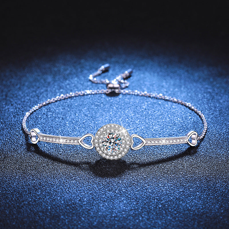 D Color Vvs 1ct Adjustable 925 Silver Round Cut Moissanite Tennis Bracelet