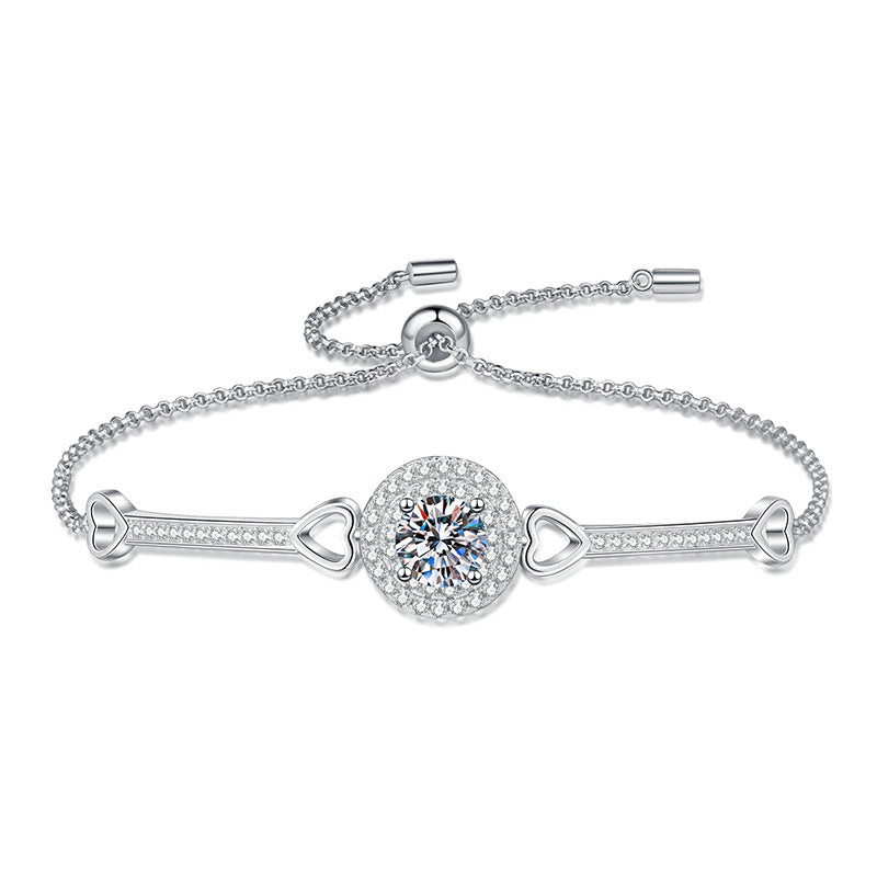 D Color Vvs 1ct Adjustable 925 Silver Round Cut Moissanite Tennis Bracelet
