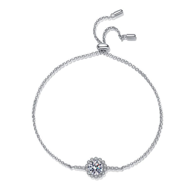 Classic 925 Sterling Silver Adjustable Round Cut Moissanite Bracelet