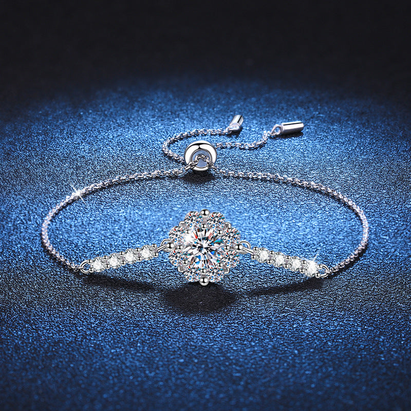 Sunflower D Colour Round Cut Moissanite S925 Sterling Silver Bracelet