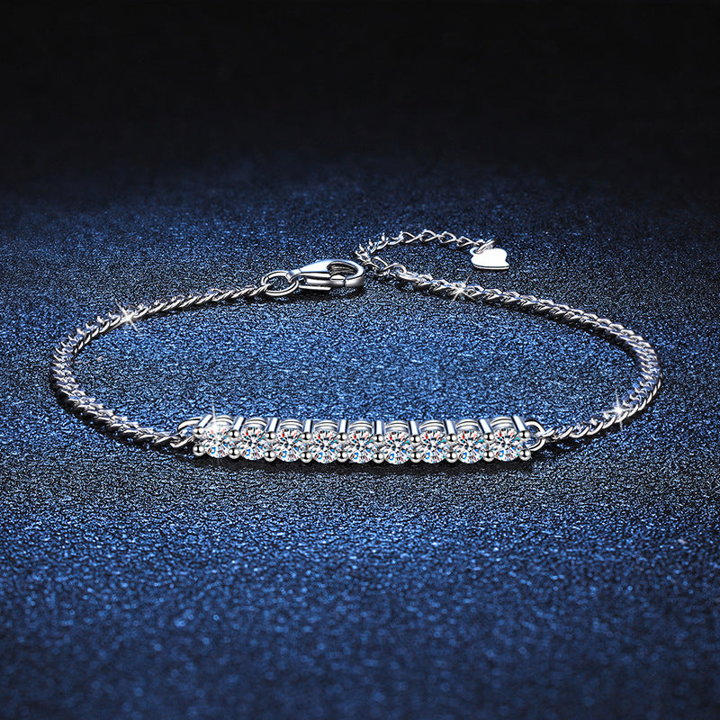 925 Sterling Silver 3mm Round Cut Moissanite Bracelet 0.9ct