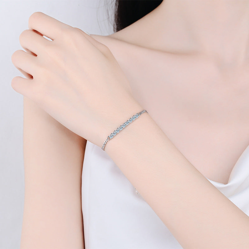 925 Sterling Silver 3mm Round Cut Moissanite Bracelet 0.9ct