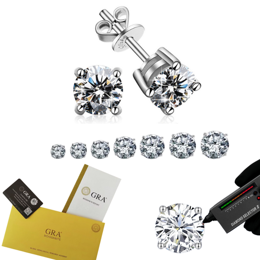 100% D Color Moissanite Solitaire Earrings for Men Women Classic Four Claw Design Solid 925 Sterling Silver with GRA Certificate