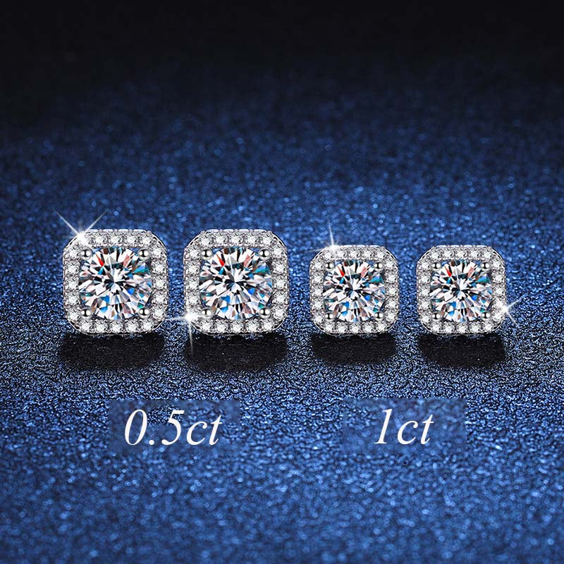 GRA VVS 0.5ct-1ct Moissanite Stud Earrings Cushion Square S925 Silver