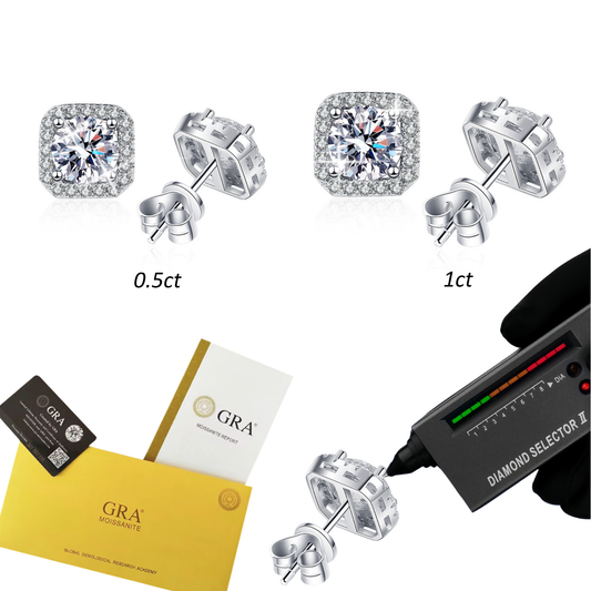 GRA VVS 0.5ct-1ct Moissanite Stud Earrings Cushion Square S925 Silver