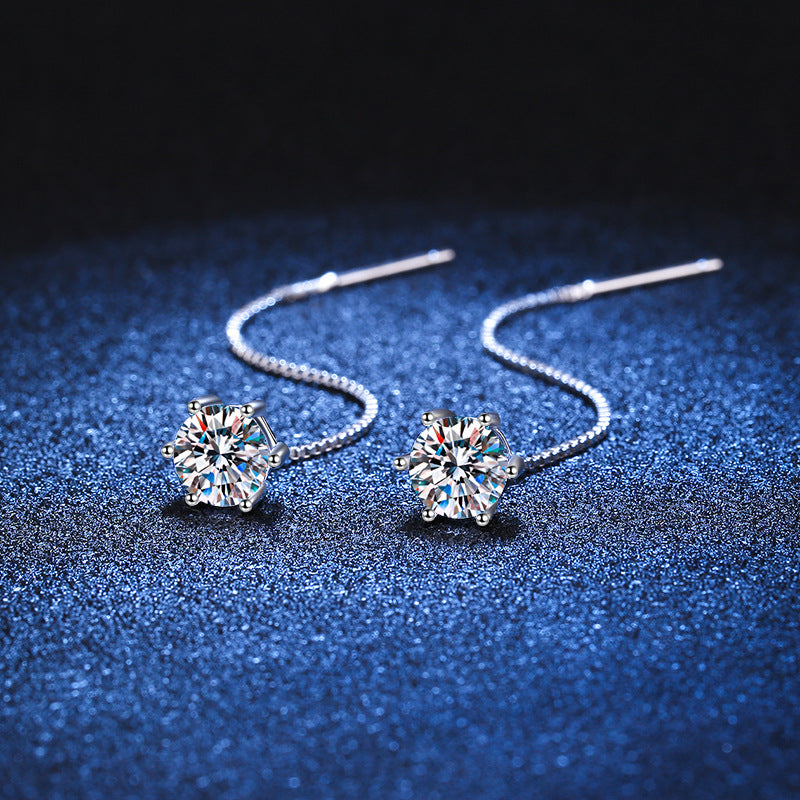 S925 Sterling Silver Tassel Earrings Rhodium Plated Moissanite Jewelry