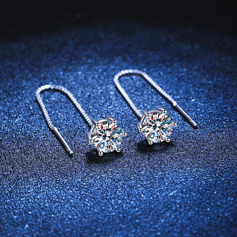 S925 Sterling Silver Tassel Earrings Rhodium Plated Moissanite Jewelry