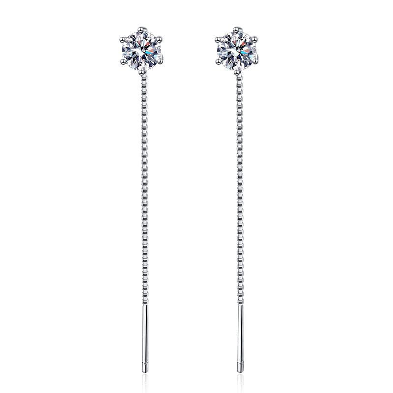S925 Sterling Silver Tassel Earrings Rhodium Plated Moissanite Jewelry