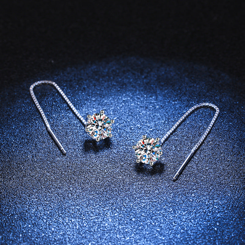 S925 Sterling Silver Tassel Earrings Rhodium Plated Moissanite Jewelry