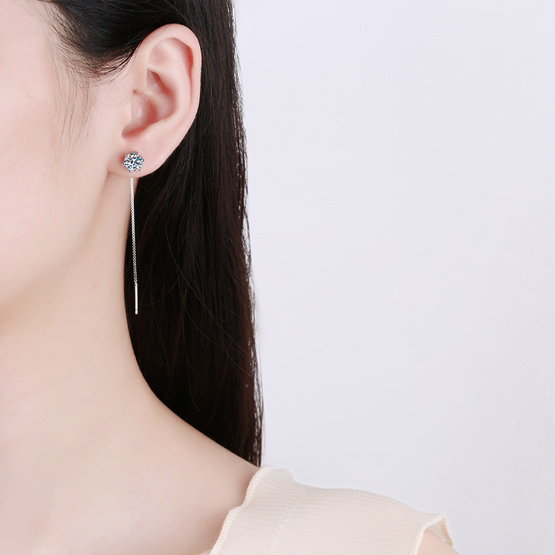 S925 Sterling Silver Tassel Earrings Rhodium Plated Moissanite Jewelry