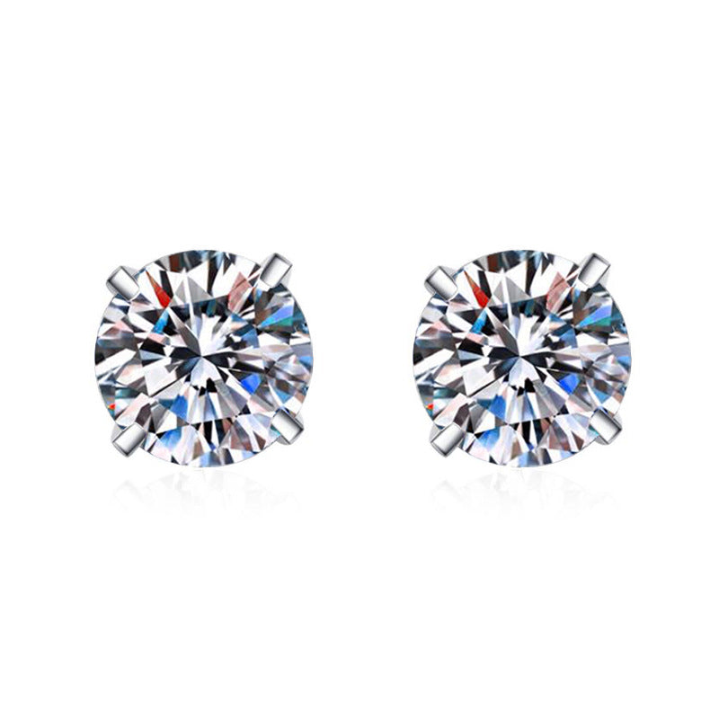 S925 Sterling Silver Classic Simple Four-Claw Round Cut Moissanite Earrings