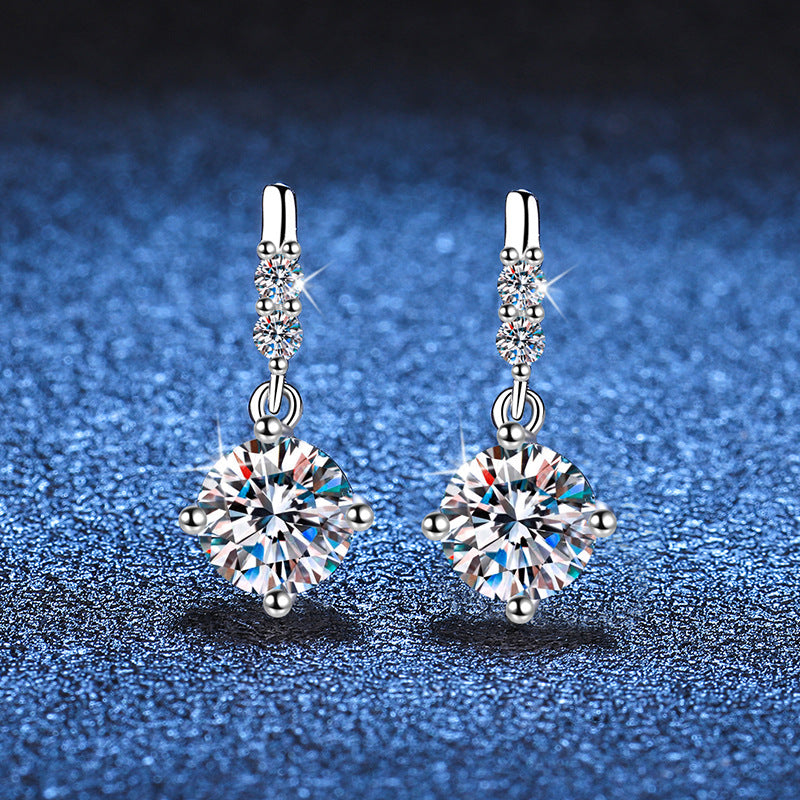 Tassel S925 Sterling Silver Round Cut Moissanite Earrings 0.5ct/1ct