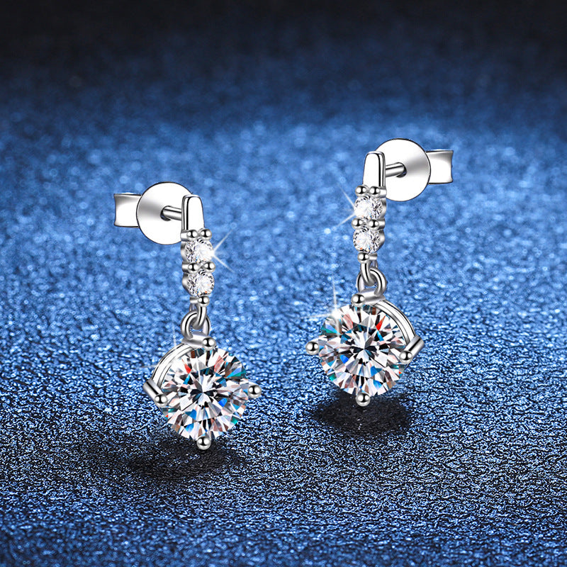 Tassel S925 Sterling Silver Round Cut Moissanite Earrings 0.5ct/1ct