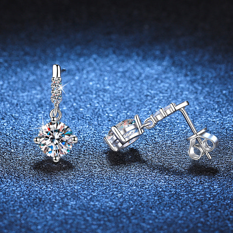 Tassel S925 Sterling Silver Round Cut Moissanite Earrings 0.5ct/1ct