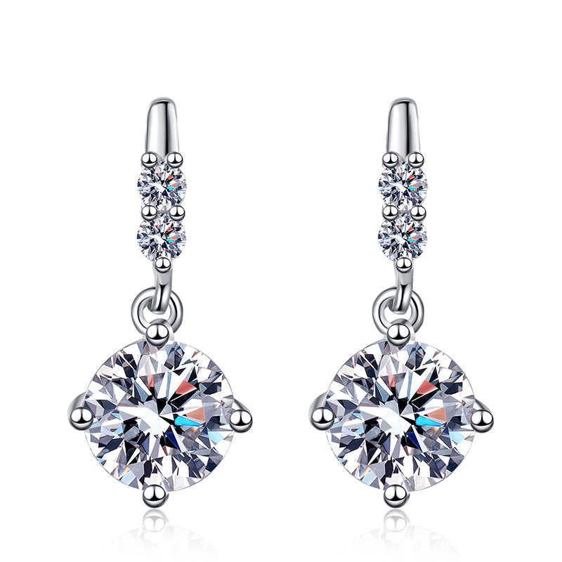 Tassel S925 Sterling Silver Round Cut Moissanite Earrings 0.5ct/1ct